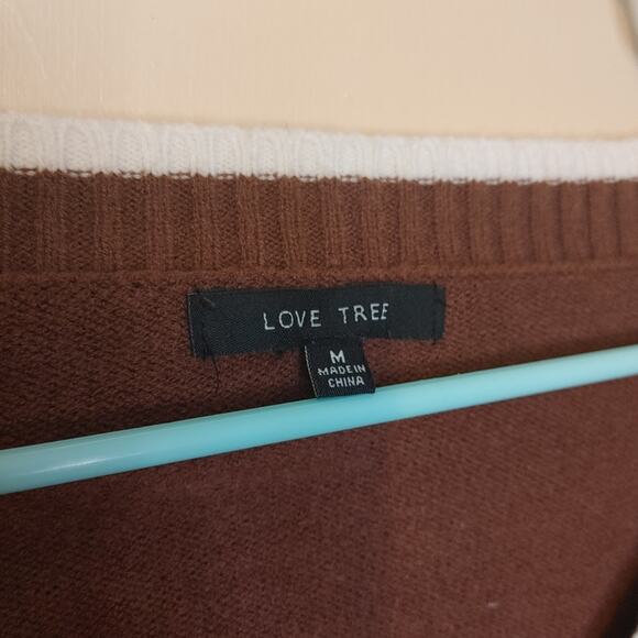 Love Tree Size Medium M Brown White Trim Cropped Sweater y2k Style Big Buttons - Picture 4 of 9
